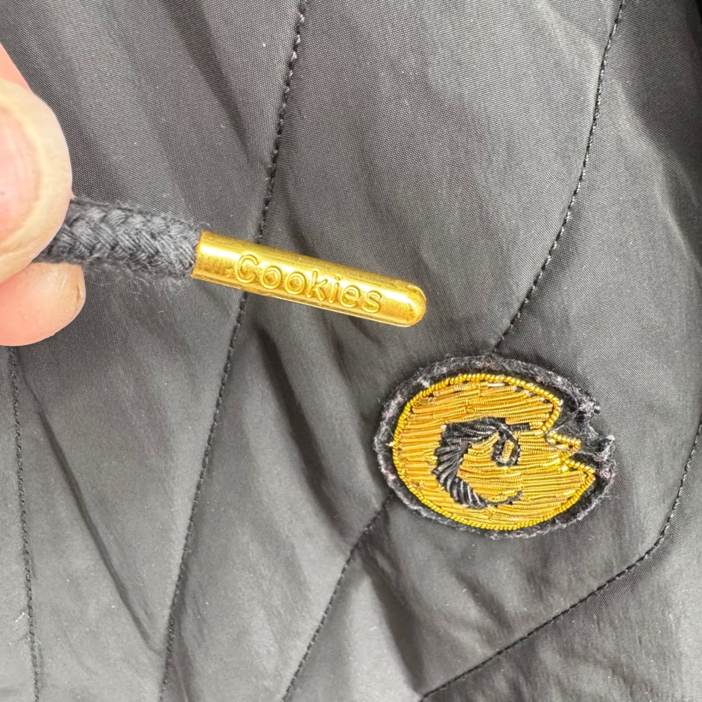 Cookies SF Mens 3XL Black Quilted Mixed Media Full Zip Hoodie Gold Logo Jacket - Picture 4 of 7